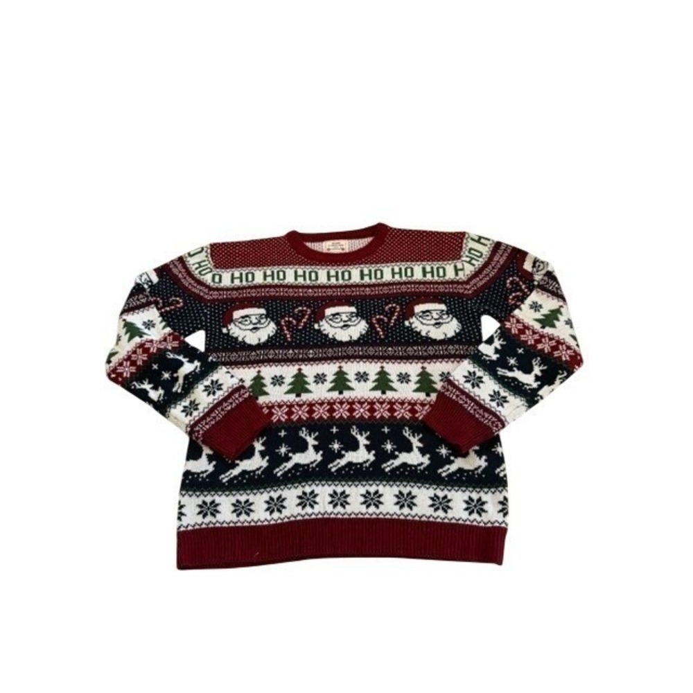 Daisys Mens XL Ugly Christmas Sweater Santa Reindeer "HO HO HO" Print Super Soft